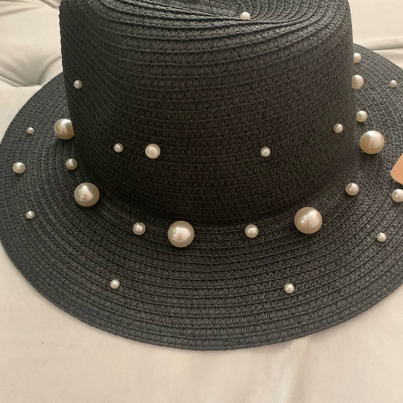 Pearl Beaded Straw Hat - Picture 2 of 3